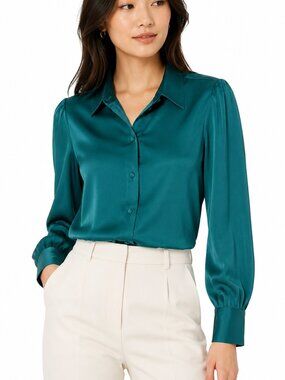 Lucyswhims The Drop Women's Long-Sleeve Button-Down Stretch Satin Shirt NWT Size